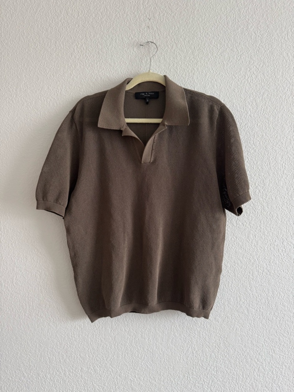 RAG & BONE Harvey Polo Classic Fit Men's Size large Brown Johnny Collar